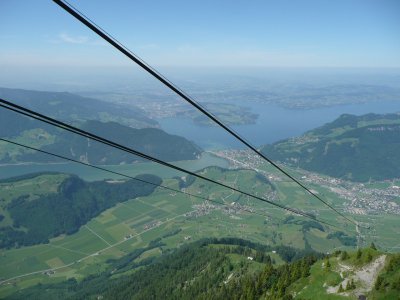 Top of Stanserhorn, view down to Stans and Lucerne