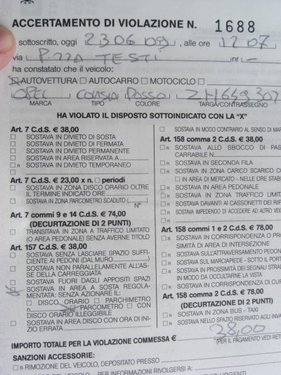 Parking penalty of 38 euro