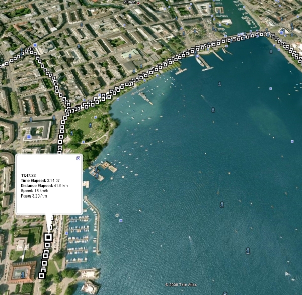 Zoomed in at the finish line, Garmin shows running data